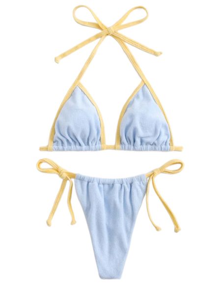 

contrast binding halter triangle bikini swimsuit n2ac#, White;black