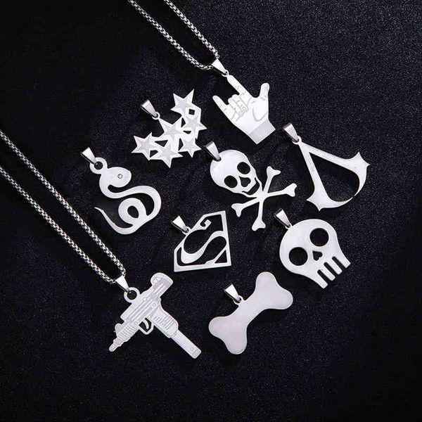 

couple simple titanium steel personality ins hip hop pendant mens trendy jewelry sier necklace, Silver
