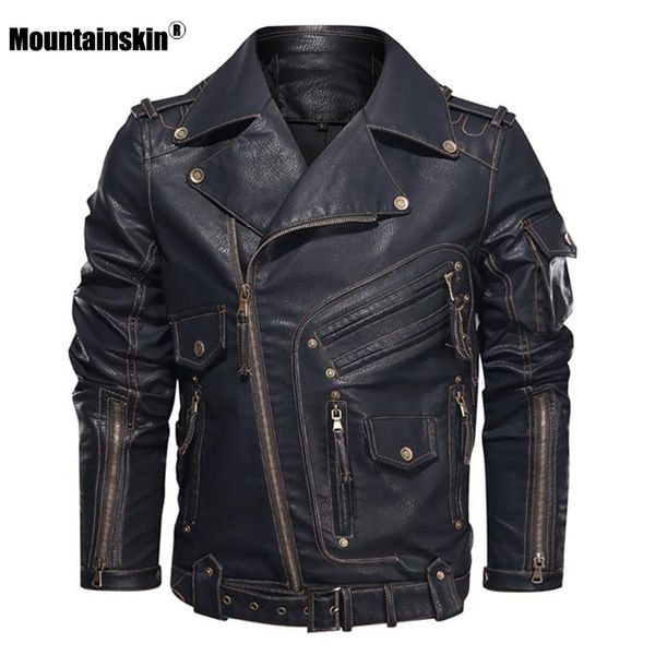

mountainskin winter mens leather jacket men fashion motorcycle pu leather jacket cool zipper pockets leather coats eu size sa968 220812, Black