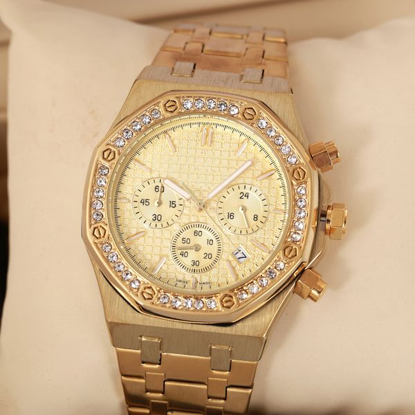 

luxury watch diamond dial stainless steel watches quartz wristwatches day date fashion watches, Slivery;brown