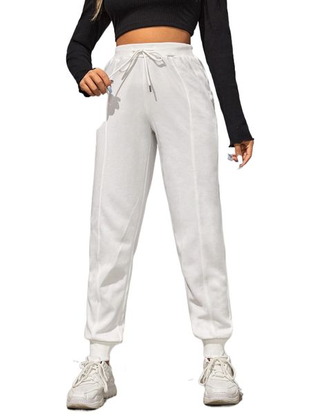 

petite drawstring waist solid sweatpants s8gj#, Black;white