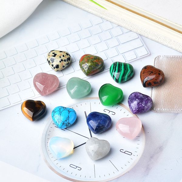 

random color mini 15mm love heart statue natural stone carving home decoration crystal polishing gem, Black