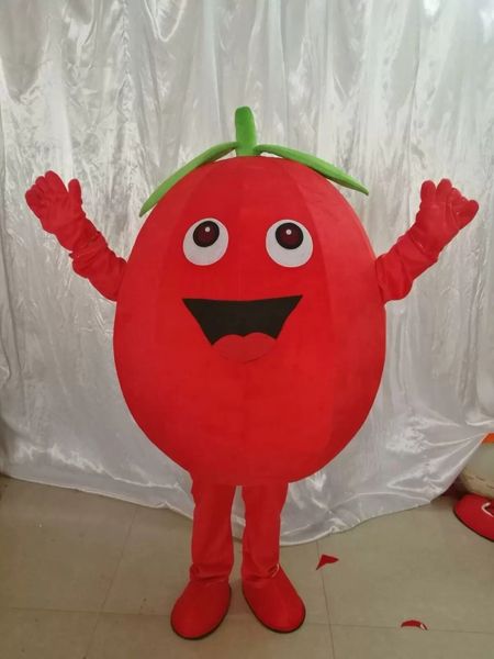 2022 Costume della mascotte del pomodoro di Halloween Cartone animato di alta qualità vegetale Peluche Personaggio a tema anime Formato adulto Natale Carnevale Festa di compleanno Vestito operato