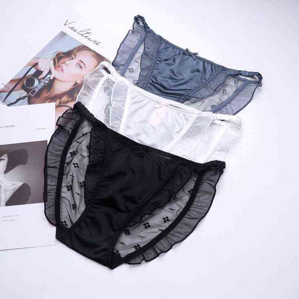 

3pack summer smooth lace womens breathable underwear mesh yarn nudies bottoms erotic lingerie sheer transparent wholesale  t220810, Black;pink