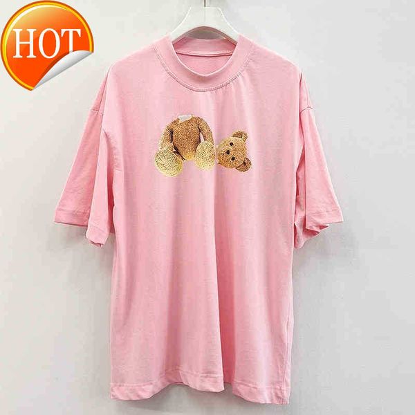 

trend men t shirt plamangels spring and summer print loose severed bear short sleeve cotton shirts women, White