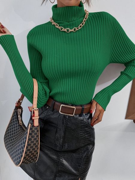 

high neck rib knit sweater without necklace h0sp#, White;black