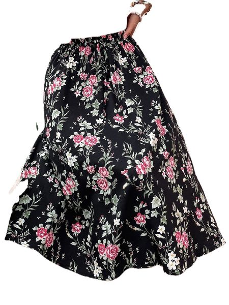 

f.loral p.rint elastic w.aist s.kirt 56uk#, Black