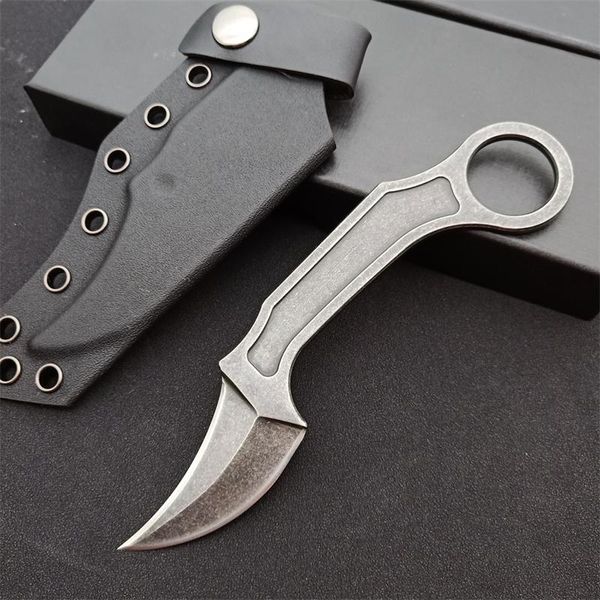 Hochwertiges taktisches Messer mit fester Klinge D2 Double Action Stone Wash Blade Full Tang Stahlgriffmesser mit Kydex