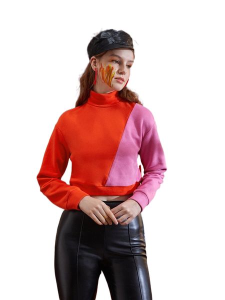 

x anthony vanderwoo color block mock neck crop pullover c1dr#, Black