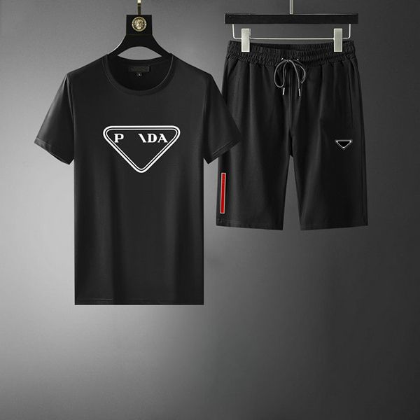 

2022 men's tracksuits men's sets 2 pieces short sleeve tee shorts sportswear men casual pullover t shirt sweatpants jogger setsmen, White;black