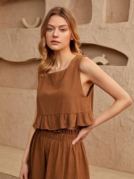 

square neck ruffle hem blouse z4ne#, White