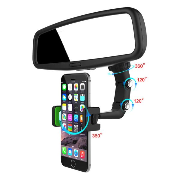 Suporte para telefone do carro Multifuncional 360 graus rotativo traseiro automático espelho espelho pendurado suporte celular do suporte