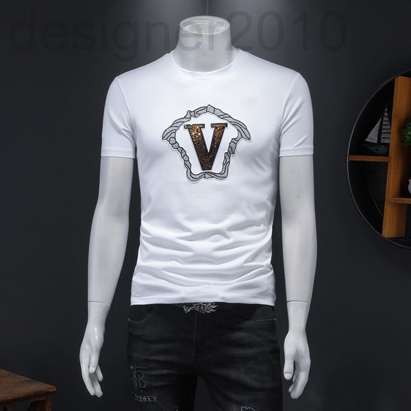 

men's t-shirts designer summer men's t-shirt short sleeve slim fit half tight fashion trendy embroidered social guy t-shirt, White;black