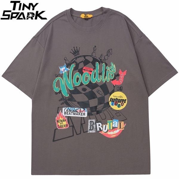 Hip Hop Harajuku T-Shirt Erkekler Sokak Giyim Graffiti Satranç Baskı Tişört Pamuk Gündelik Yaz Kısa Kollu Tshirt Tees 220621