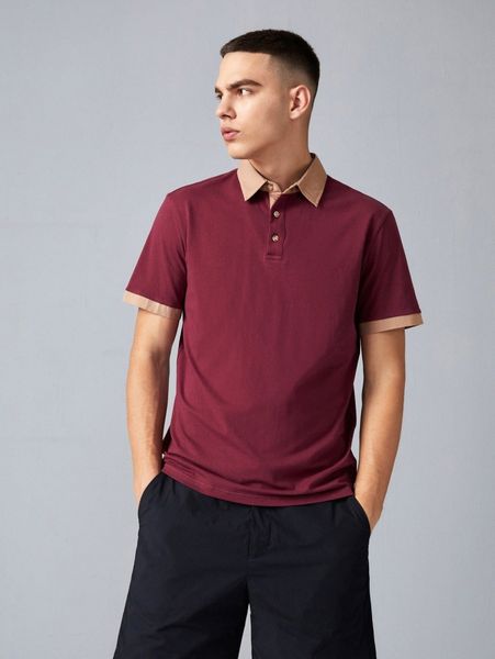 

men contrast collared polo shirt g94n#, White;black