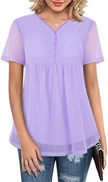 

& tees womens mesh empire waist flowy blouses short sleeve ruched shirt, White