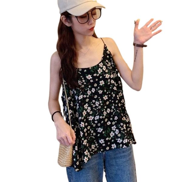 

women's tanks & camis women chiffon cami summer beach wear fashion vest sleeveless pullover casual floral camisole q4q0#, White