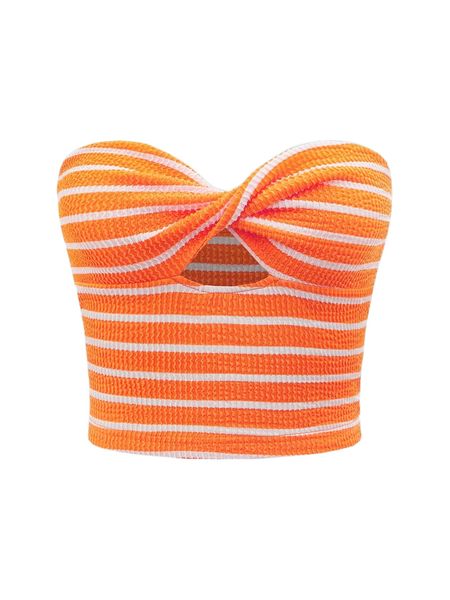 

striped twist front cut out crop tube h0ea#, White