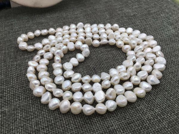 

natural 48&quot 8-9mm white baroque freshwater pearl necklace, Silver