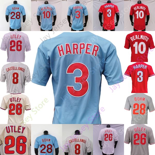 

harper jersey nick castellanos j. t. realmuto chase utley alec bohm player fans grey red blue cream pinstripe youth women adult, Blue;black