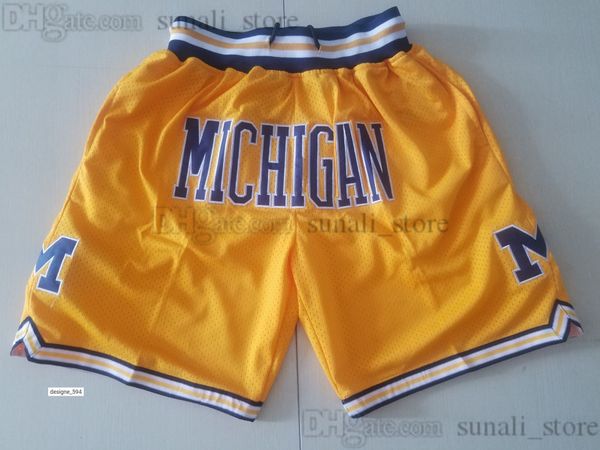 

1817 michigan university ''wolverines''men basketball shorts with pocket zipper sweatpants men navy yellow breathable co, Black
