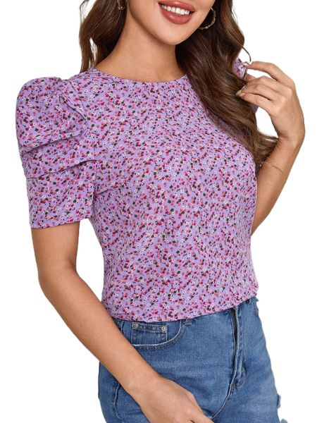 

ditsy floral puff sleeve blouse z4at#, White