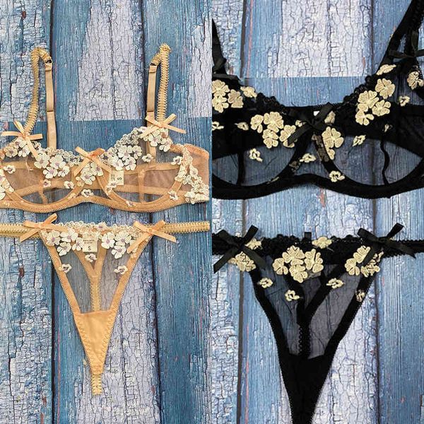 

nxy set new many colors embroidered three dimensional flower pattern underwear thin temptation erotic lingerie underwire gathe 0216, Red;black