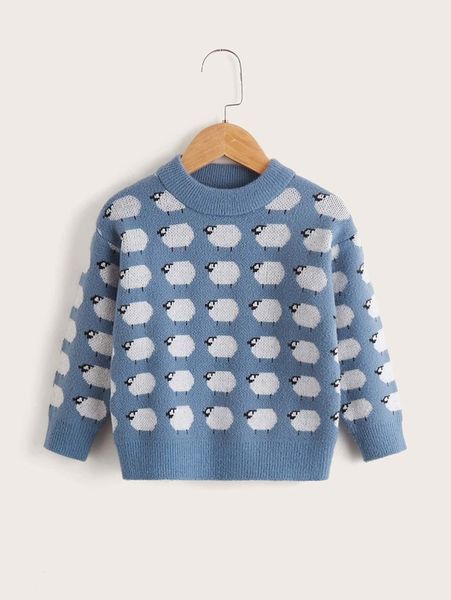 

toddler boys sheep pattern drop shoulder sweater she, Blue