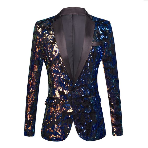 

men's suits & blazers map velvet sequin small suit green fruit collar shiny slim coat wedding banquet dress men, White;black