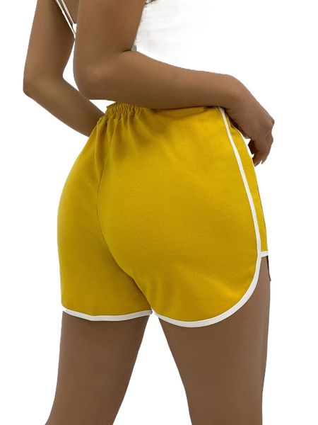 

aamilife contrast binding drawstring waist track shorts 40mz#, White;black