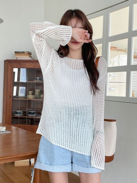 

dazy pointelle knit drop shoulder sweater without cami x8mo#, White;black