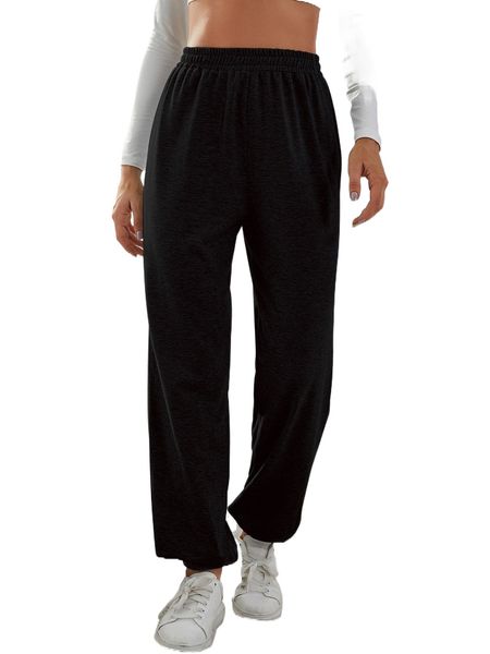 

elastic waist solid sweatpants h8i3#, Black;white
