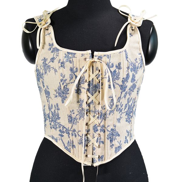

women corset crop tanks fashion linen floral tupe vintage plastic boned overbust bustier camis cyber baby tee gothic aesthetic grunge fairy, White