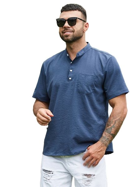 

extended sizes men pocket patched half button shirt x0wo#, White;black