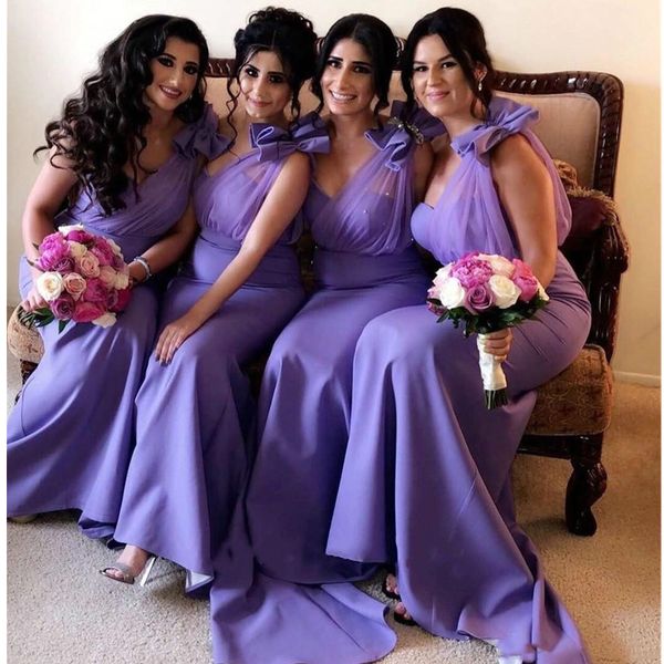 

stylish lavender mermaid bridesmaid dresses one shoulder beaded trumpet wedding guest dress sweep train satin maid of honor gown, White;pink