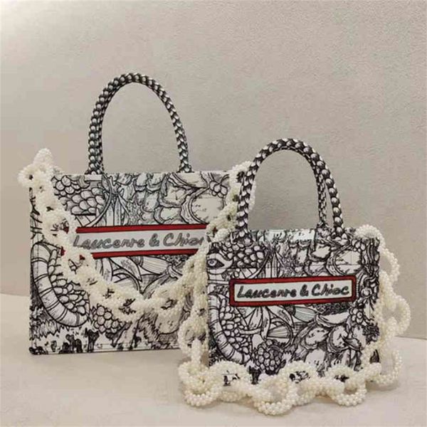 

red embroidered pearl chain tote with the same style spring fashion trendy high-capacity portable women's purses outlet online