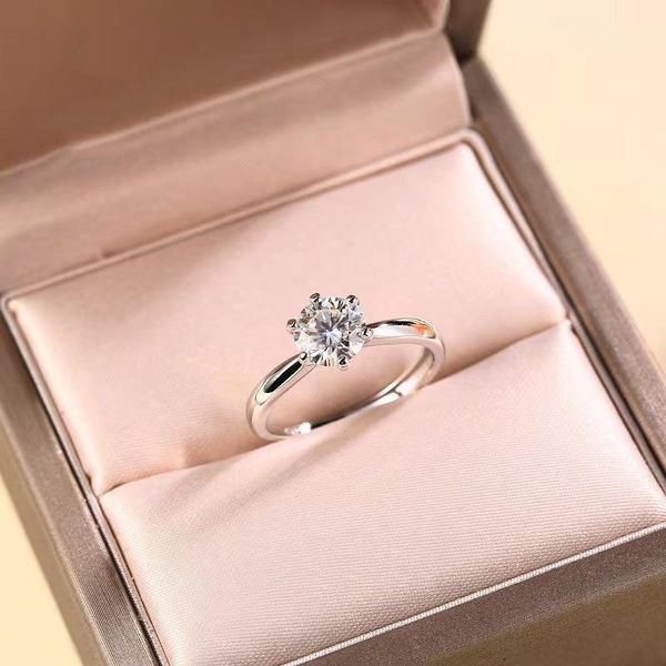 

cluster rings trendy d color 1ct moissanite ring women 100% 925 sterling silver round brilliant cut adjustable wedding gift, Golden;silver