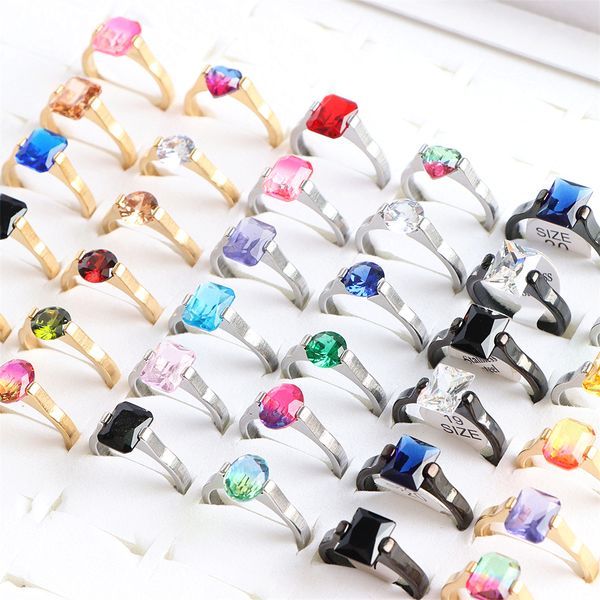 

fashion colorful zircon stainless steel rings jewelry for women gold silver plated mix style party gifts wholesale 30pcs/lot, Golden;silver