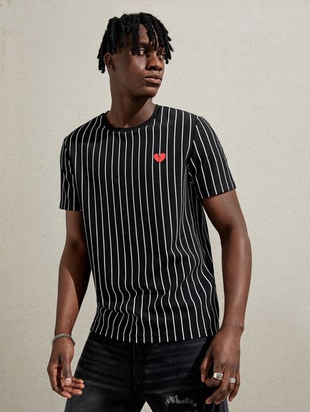 

men striped & heart print tee 59wz#, White;black