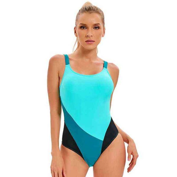 

2022 new color blocking sports onepiece women's backless swimsuit, White;black