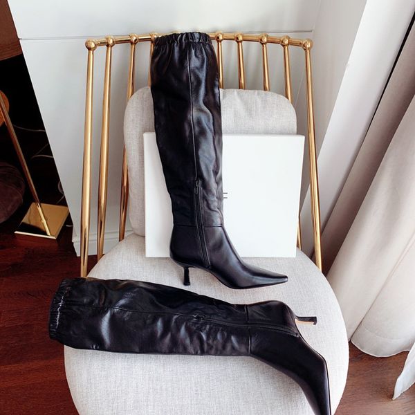 

casual shoes big size women luxury designer pointy boot thigh high heels zipper large fashion pointe over-knee, Black
