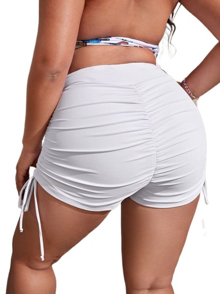 

plus ruched drawstring bikini bottom o1g7#, Black