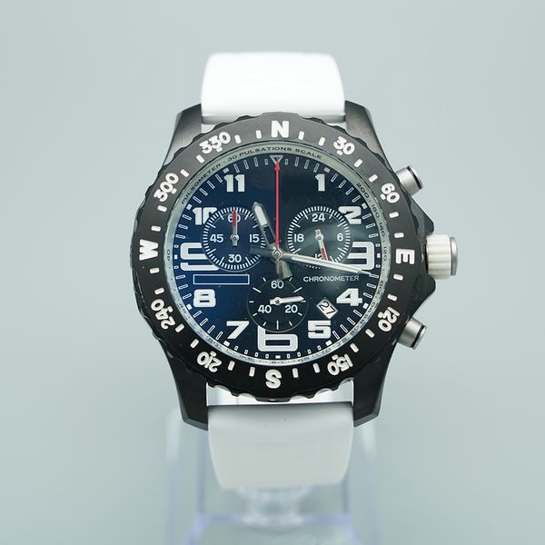 Мужские часы Japan Quartz Endurance Pro Avenger Chronograph 44mm Часы Черный циферблат Белый каучуковый ремешок 1884 Мужские часы Hardex Glass Наручные часы