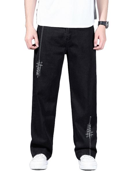 

men embroidery straight leg jeans e0g1#, Blue