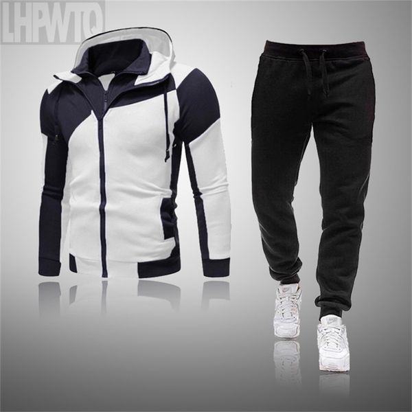 

spring and autumn mens twopiece striped sportswear mens fullsleeved with hood outdoor sports pants track suit sui 201118, Gray