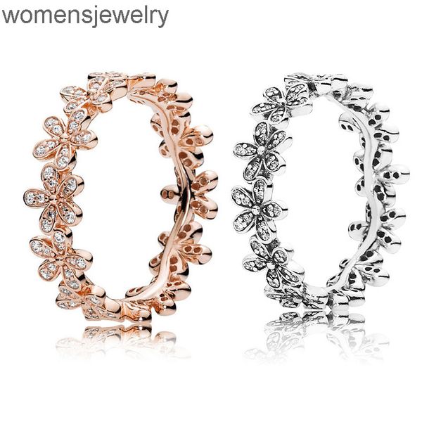 

18k rose gold \\ silver dazzling daisy meadow stackable ring original box for pandora 925 sterling silver designer rings set, Slivery;golden