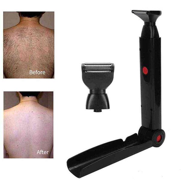 Elektrischer Haarrasierer für den Rücken, Trimmer mit langem Griff, USB-Klappung, doppelseitiges Werkzeug zum Entfernen von Körperhaaren und Beinen H220422