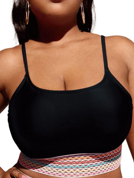 

plus chevron panel bikini b1ft#, Black