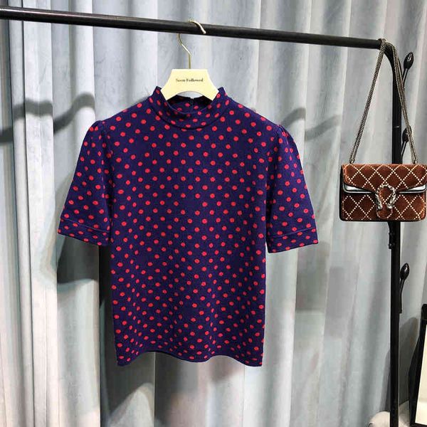 

women's knits & tees spring festival special price early spring short sleeve t-shirt sweater women's contrast small round dot pull, White