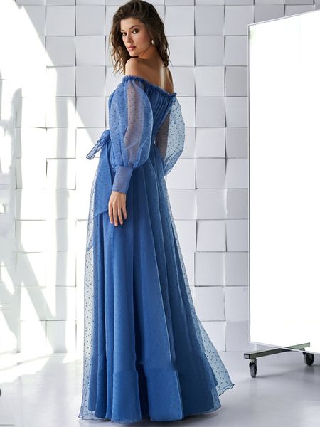 

elegant navy blue puff sleeve dots tulle prom dresses 2022 a line off shoulder for women party gown evening dress custom made, Black;red